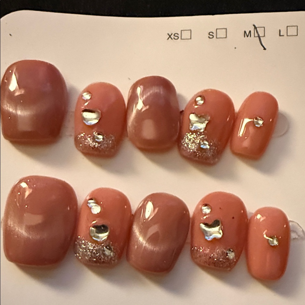 Elegant Cat’s Eye Salmon Pink Press-On Nails. New in Package. Medium Short.